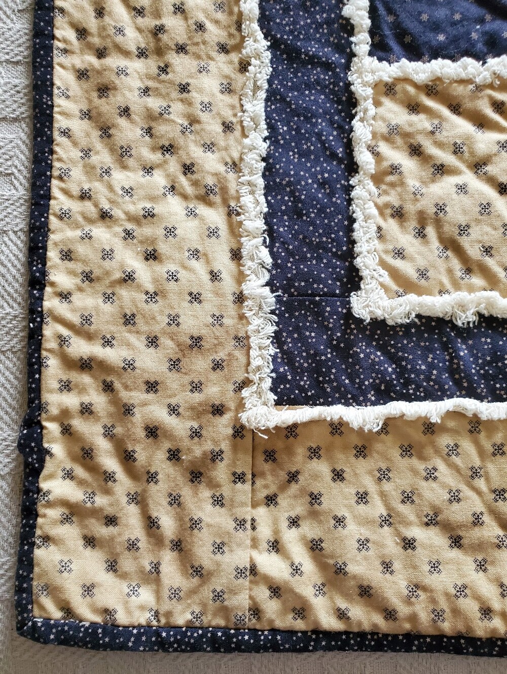 Handmade Rustic Rag Quilt Cozy Lap Blanket Country Table Topper - Picture 7 of 11